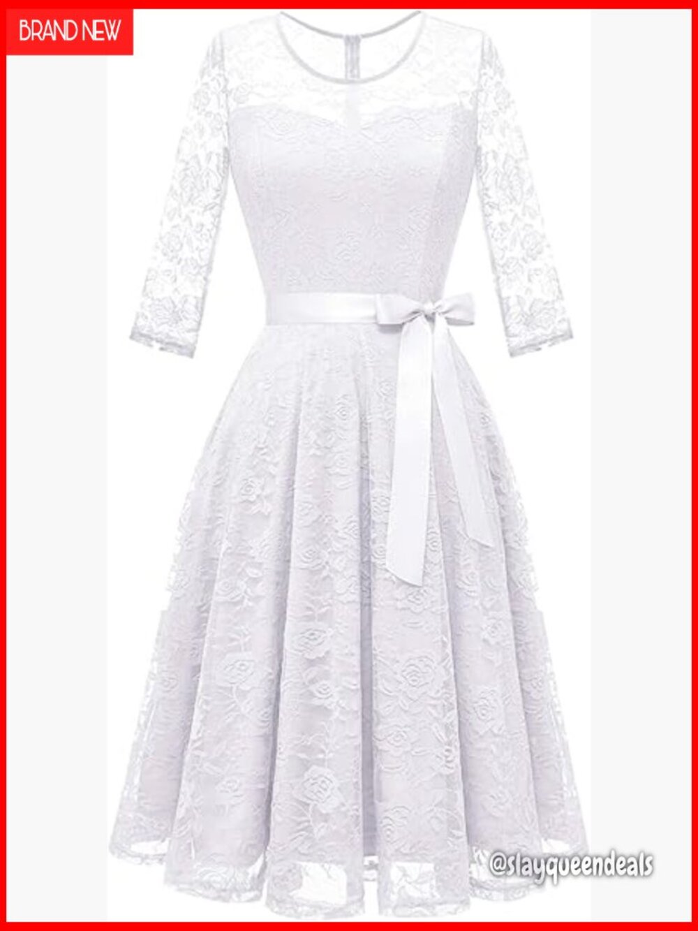 Floral Lace A-Line Dress with Sheer Neckline